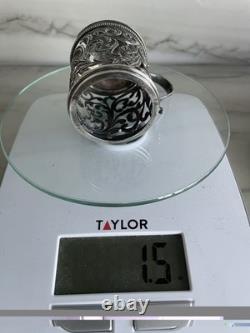 Ornate Antique Sterling Silver Mustard Pot Cobalt Blue Glass Liner WithSpoon