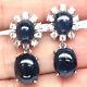 Oval-cabochon Blue Heated-sapphire & Cubic-zirconia Earrings 925 Sterling Silver