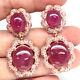 Oval-cabochon Red Heated-ruby & Pink Sapphire Earrigns 925 Sterling Silver