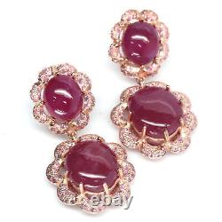 Oval-Cabochon Red Heated-Ruby & Pink Sapphire Earrigns 925 Sterling Silver