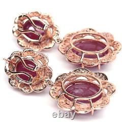 Oval-Cabochon Red Heated-Ruby & Pink Sapphire Earrigns 925 Sterling Silver