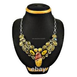 Oval Dico Glass Golden Rutile Cluster Statement Necklace Jewelry Sterling Silver