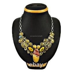 Oval Dico Glass Golden Rutile Cluster Statement Necklace Jewelry Sterling Silver