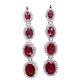 Oval Red Heated Ruby & White Cubic Zirconia Long Earrings 925 Sterling Silver
