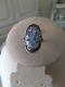 Oval Roman Glass Ring Blue Patina 925 Sterling Silver Marked Pz Israel Size 9.5