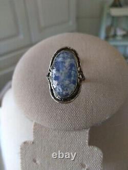 Oval Roman Glass Ring Blue Patina 925 Sterling Silver Marked Pz Israel Size 9.5