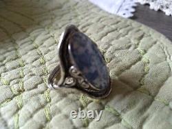 Oval Roman Glass Ring Blue Patina 925 Sterling Silver Marked Pz Israel Size 9.5