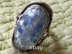Oval Roman Glass Ring Blue Patina 925 Sterling Silver Marked Pz Israel Size 9.5