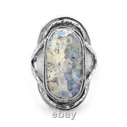 Oxidized Oval Roman Glass Ring 925 Sterling Silver