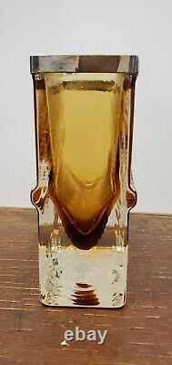 Oy Kumela Finland Art Glass Vase Amber With Sterling Silver Band 1970s Rare