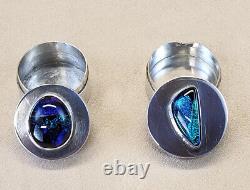 PAIR'90s American Studio Crafted Sterling Silver Pill Boxes Dichroic Art Glass