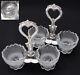 Pair Antique French Sterling Silver & Intaglio Glass Double Open Salt Caddies