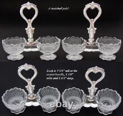 PAIR Antique French Sterling Silver & Intaglio Glass Double Open Salt Caddies