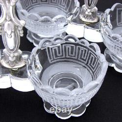 PAIR Antique French Sterling Silver & Intaglio Glass Double Open Salt Caddies