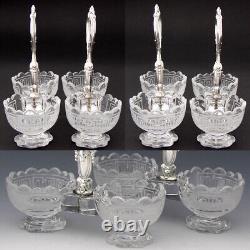 PAIR Antique French Sterling Silver & Intaglio Glass Double Open Salt Caddies