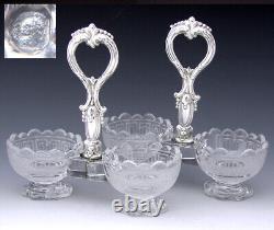 PAIR Antique French Sterling Silver & Intaglio Glass Double Open Salt Caddies