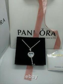 PANDORA Floating Locket Heart Key Necklace, Sapphire Crystal & Clear CZ