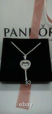 PANDORA Floating Locket Heart Key Necklace, Sapphire Crystal & Clear CZ