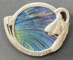 PAT CHENEY Sterling SILVER Art NOUVEAU GLASS Brooch pendant Colorful Flower
