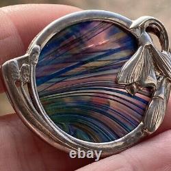 PAT CHENEY Sterling SILVER Art NOUVEAU GLASS Brooch pendant Colorful Flower