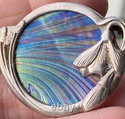 PAT CHENEY Sterling SILVER Art NOUVEAU GLASS Brooch pendant Colorful Flower