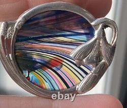 PAT CHENEY Sterling SILVER Art NOUVEAU GLASS Brooch pendant Colorful Flower
