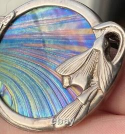 PAT CHENEY Sterling SILVER Art NOUVEAU GLASS Brooch pendant Colorful Flower