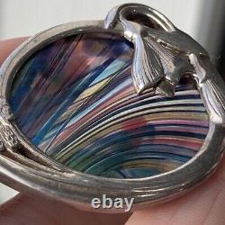 PAT CHENEY Sterling SILVER Art NOUVEAU GLASS Brooch pendant Colorful Flower