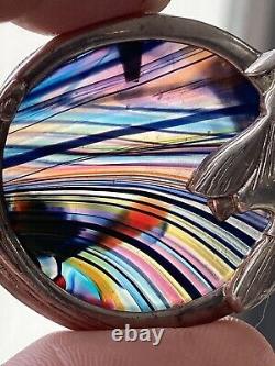 PAT CHENEY Sterling SILVER Art NOUVEAU GLASS Brooch pendant Colorful Flower