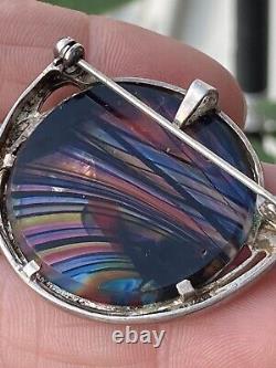 PAT CHENEY Sterling SILVER Art NOUVEAU GLASS Brooch pendant Colorful Flower