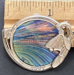 PAT CHENEY Sterling SILVER Art NOUVEAU GLASS Brooch pendant Colorful Flower