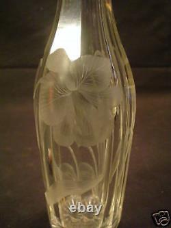 Pair American Engraved Cut Glass Bottles, Sterling Silver Tops, c. 1900