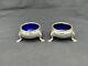 Pair Antique 1734 Sterling London Footed Master Salts, Cobalt Glass Insert