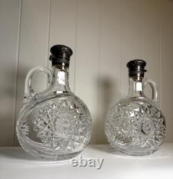 Pair Gorham Sterling Silver Mounted ABP Cut Glass Whiskey Jugs c1892