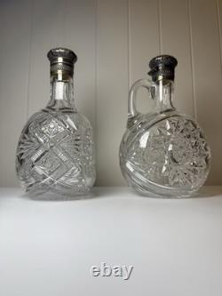 Pair Gorham Sterling Silver Mounted ABP Cut Glass Whiskey Jugs c1892