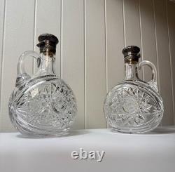 Pair Gorham Sterling Silver Mounted ABP Cut Glass Whiskey Jugs c1892