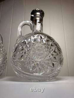 Pair Gorham Sterling Silver Mounted ABP Cut Glass Whiskey Jugs c1892