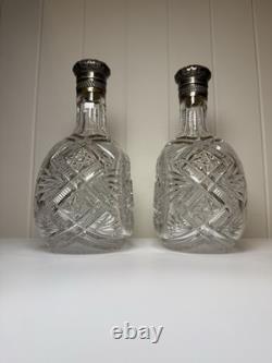 Pair Gorham Sterling Silver Mounted ABP Cut Glass Whiskey Jugs c1892