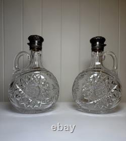 Pair Gorham Sterling Silver Mounted ABP Cut Glass Whiskey Jugs c1892