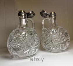 Pair Gorham Sterling Silver Mounted ABP Cut Glass Whiskey Jugs c1892