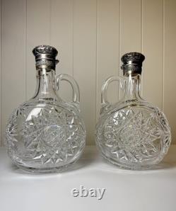 Pair Gorham Sterling Silver Mounted ABP Cut Glass Whiskey Jugs c1892