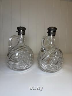 Pair Gorham Sterling Silver Mounted ABP Cut Glass Whiskey Jugs c1892