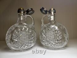 Pair Gorham Sterling Silver Mounted ABP Cut Glass Whiskey Jugs c1892