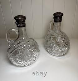 Pair Gorham Sterling Silver Mounted ABP Cut Glass Whiskey Jugs c1892
