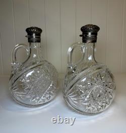 Pair Gorham Sterling Silver Mounted ABP Cut Glass Whiskey Jugs c1892