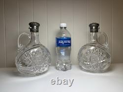 Pair Gorham Sterling Silver Mounted ABP Cut Glass Whiskey Jugs c1892