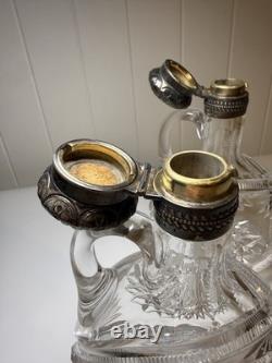 Pair Gorham Sterling Silver Mounted ABP Cut Glass Whiskey Jugs c1892