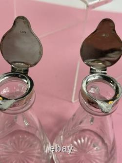 Pair Of Antique Sterling Silver Topped Glass Whiskey Noggins Hallmarked England