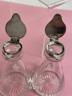 Pair Of Antique Sterling Silver Topped Glass Whiskey Noggins Hallmarked England