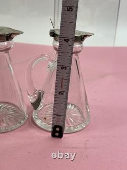 Pair Of Antique Sterling Silver Topped Glass Whiskey Noggins Hallmarked England